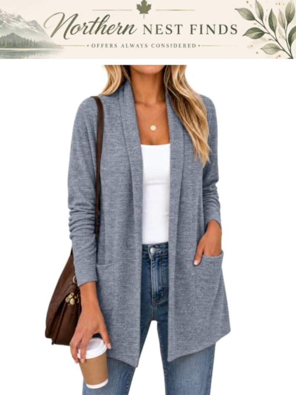 Lightweight Long Sleeve Open Front Knit Cardigan with Pockets